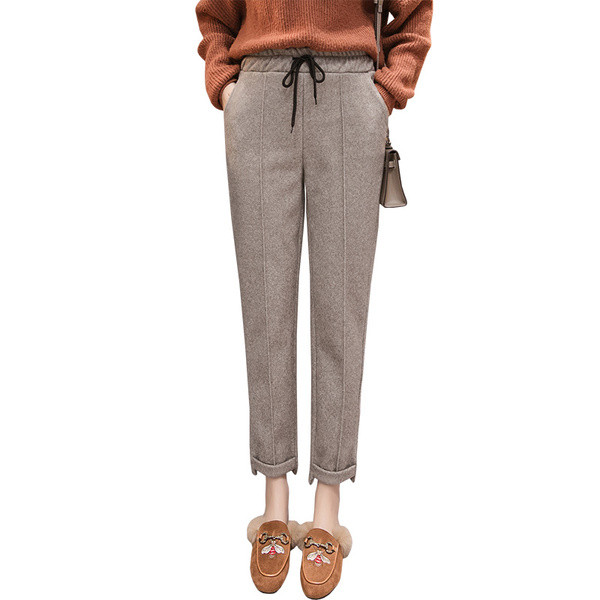 Alkalmi női nadrág szürke és bézs színben, magas derékkal és megkötővel