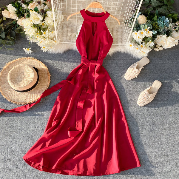 Rochie de dama moderna, lunga, fara bretele, in roz si rosu