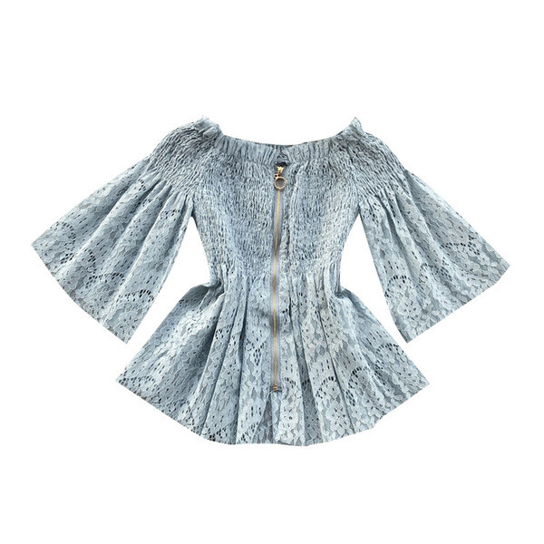 Κομψή δαντελωτήγυναικεία μπλούζα  με φερμουάρ καικοντά  φαρδιά μανίκια σε διάφορα χρώματα