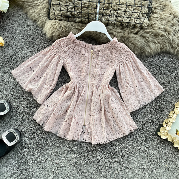 Κομψή δαντελωτήγυναικεία μπλούζα  με φερμουάρ καικοντά  φαρδιά μανίκια σε διάφορα χρώματα