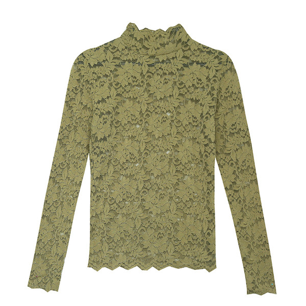 Női csipkeblúz öt színben, hosszú ujjal és magas gallérral