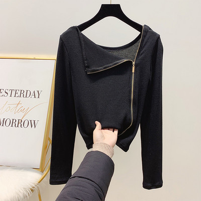 Γυναικεία φθινόπωρο-Χειμερινήμπλούζα με πλαϊνό φερμουάρ σε καφέ, μαύρο και γκρι χρώμα