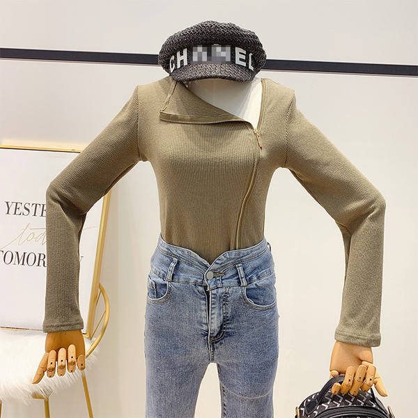 Γυναικεία φθινόπωρο-Χειμερινήμπλούζα με πλαϊνό φερμουάρ σε καφέ, μαύρο και γκρι χρώμα