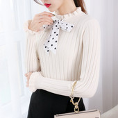 Μοντέρνο γυναικείο πουλόβερ  με κορδέλα και μακρύ μανίκι σε τέσσερα χρώματα