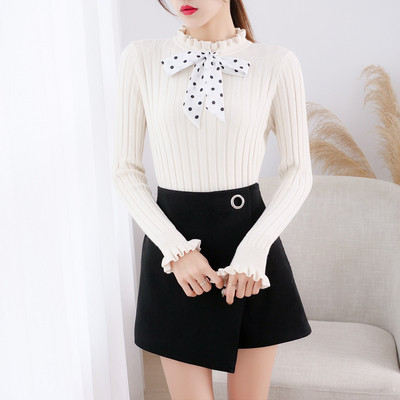 Μοντέρνο γυναικείο πουλόβερ  με κορδέλα και μακρύ μανίκι σε τέσσερα χρώματα