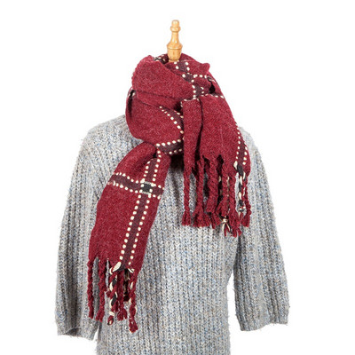 Esarfa de dama in carouri cu ciucuri in culorile gri, albastru, verde, bej si visiniu