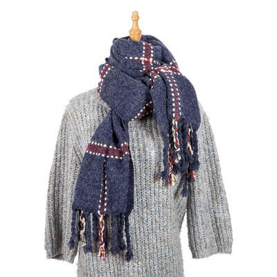 Esarfa de dama in carouri cu ciucuri in culorile gri, albastru, verde, bej si visiniu