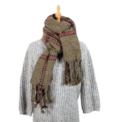 Esarfa de dama in carouri cu ciucuri in culorile gri, albastru, verde, bej si visiniu