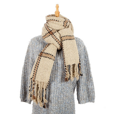 Esarfa de dama in carouri cu ciucuri in culorile gri, albastru, verde, bej si visiniu