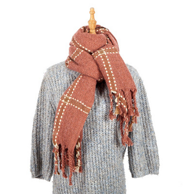 Esarfa de dama in carouri cu ciucuri in culorile gri, albastru, verde, bej si visiniu