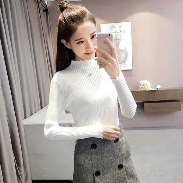 Μοντέρνο  γυναικείο πλεκτό Slim πουλόβερ σε μαύρο, ροζ, λευκό, καφέ, κόκκινο και γκρι χρώμα