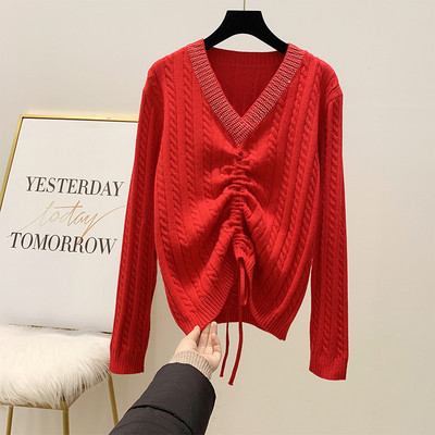 Pulover de dama cu dantela si decolteu in V in verde, rosu, negru si alb