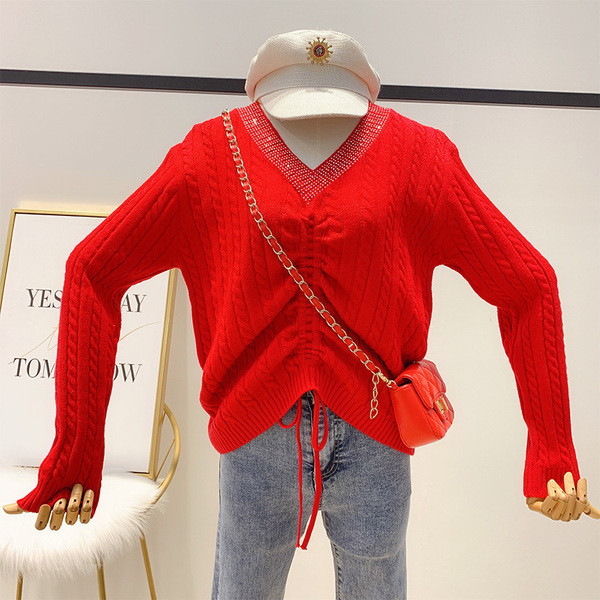 Pulover de dama cu dantela si decolteu in V in verde, rosu, negru si alb