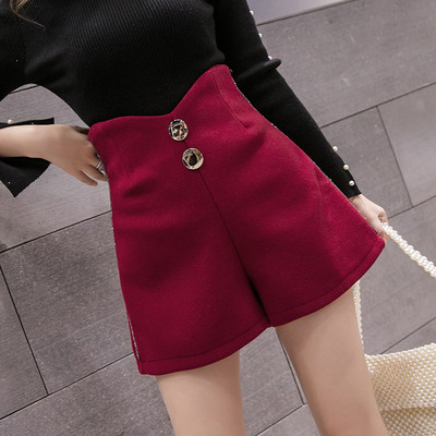 Pantaloni scurți de iarnă de damă cu talie înaltă și pietre de decor în negru și visiniu