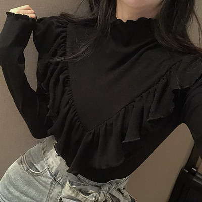 Bluză de damă în stil retro în patru culori, cu guler semiînalt și bucle