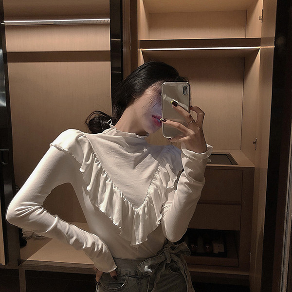 Bluză de damă în stil retro în patru culori, cu guler semiînalt și bucle