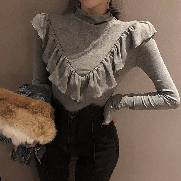 Bluză de damă în stil retro în patru culori, cu guler semiînalt și bucle