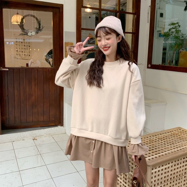 Γυναικείο καθημερινό πουλόβερ πουκάμισο σε μπεζ, μαύρο και ροζ χρώμα