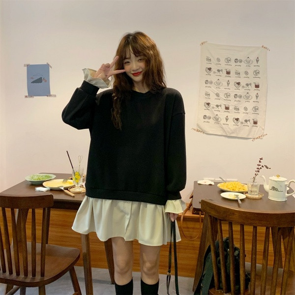 Γυναικείο καθημερινό πουλόβερ πουκάμισο σε μπεζ, μαύρο και ροζ χρώμα