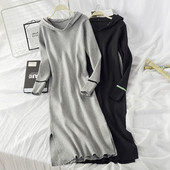 Rochie de dama sport-casual cu gluga model lung in gri si negru