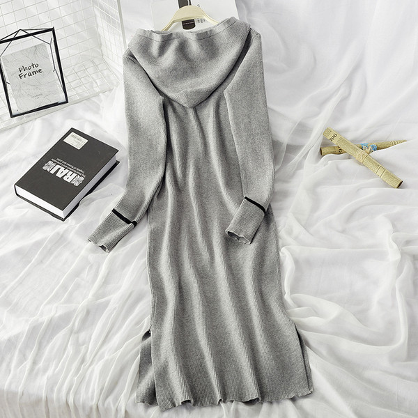 Rochie de dama sport-casual cu gluga model lung in gri si negru