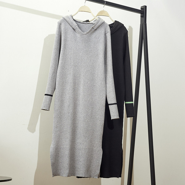 Rochie de dama sport-casual cu gluga model lung in gri si negru