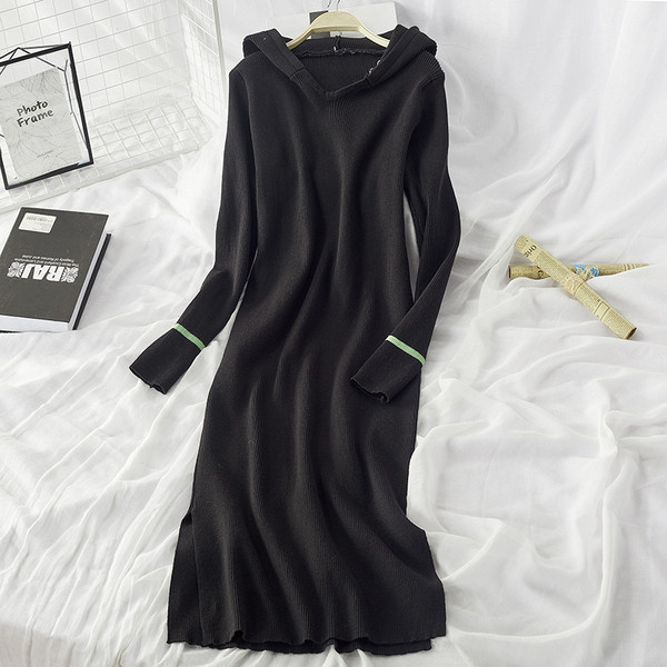 Rochie de dama sport-casual cu gluga model lung in gri si negru