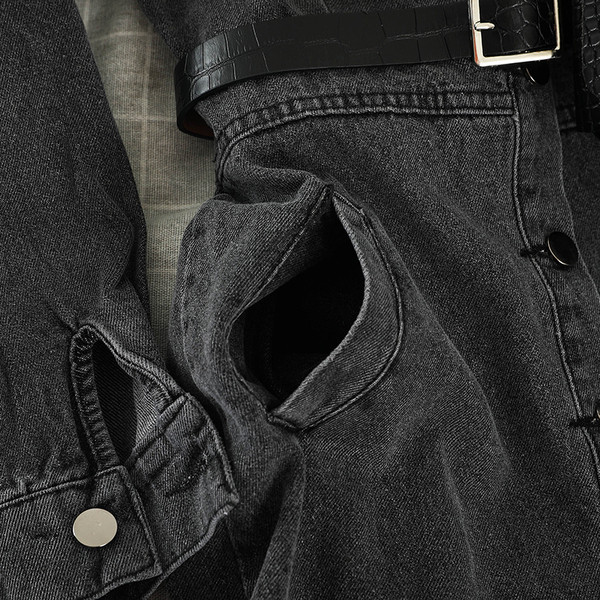 Rochie moderna de dama din denim cu nasturi in albastru si negru