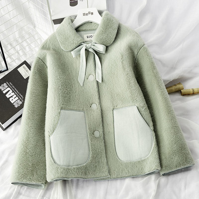Дамско зимно пухено палто с джобове в розов,зелен и бял цвят 