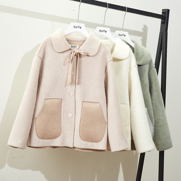 Női téli pehelykabát zsebekkel, rózsaszín, zöld és fehér színben