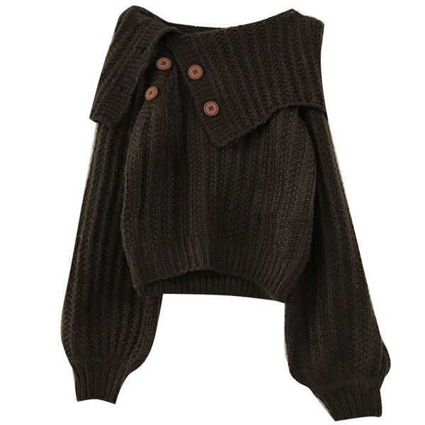 Νέο μοντέλο γυναικείο πουλόβερ με κουμπιά και φαρδιά μανίκια σε καφέ, λευκό, κόκκινο και μοβ χρώμα