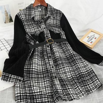 Μοντέρνο γυναικείο καρό  φόρεμα  με ζώνη και τσέπες σε καφέ, κόκκινο και μαύρο χρώμα