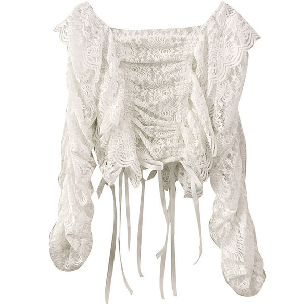 Női csipkeblúz négyzet alakú nyakkivágással, fehér és fekete színben