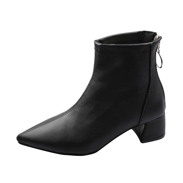 Női bőrcipő hegyes modell vastag sarkú télre is alkalmas