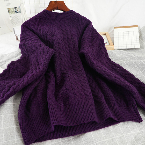 Pulover de dama modern cu decolteu oval si maneci lungi - model larg in mai multe culori