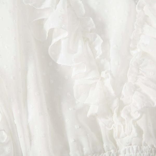 Bluză scurtă modernă din tul cu bucle și talie elastică în alb