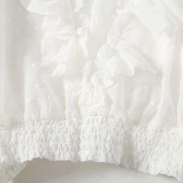 Bluză scurtă modernă din tul cu bucle și talie elastică în alb