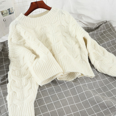 Divatos női rövid pulóver ovális nyakkivágással és hosszú ujjú barna, piros és fehér színben