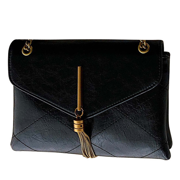 Geantă de umăr modernă mică de damă cu ciucure în negru, roșu și albastru