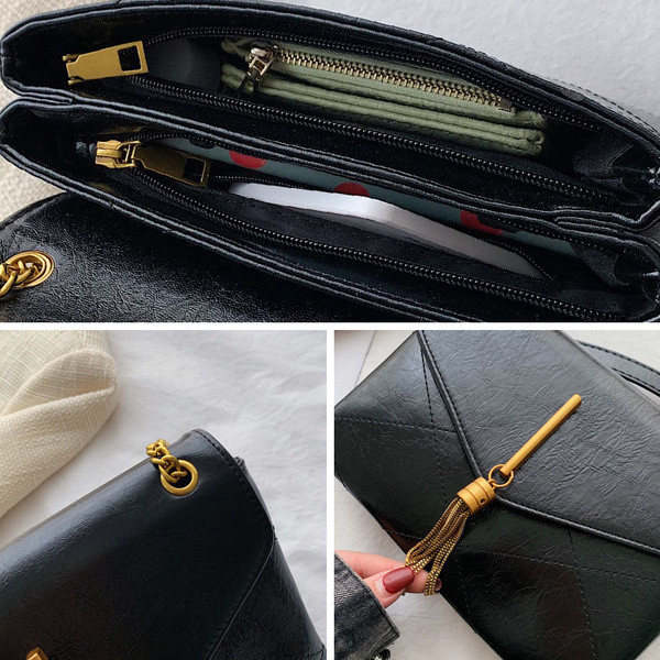 Geantă de umăr modernă mică de damă cu ciucure în negru, roșu și albastru