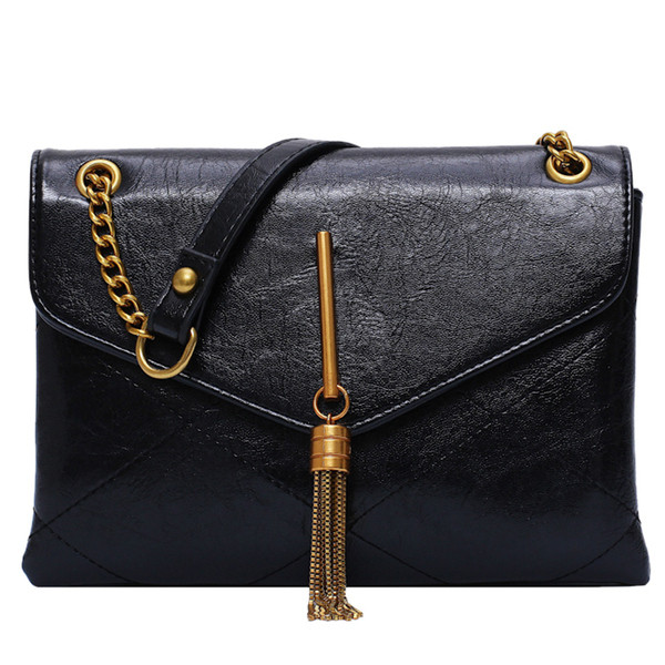 Geantă de umăr modernă mică de damă cu ciucure în negru, roșu și albastru