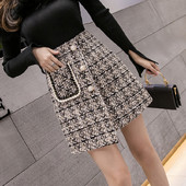 Őszi-téli női szoknya magas derékkal, fekete, bézs és kék gyöngyökkel