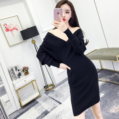 Μοντέρνο γυναικείο φόρεμα με μακρύ μανίκι  με V-neck  σε τρία χρώματα