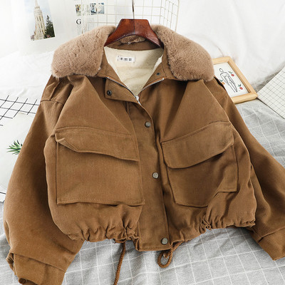 Geaca de dama scurta de zi cu zi cu puf si nasturi in cinci culori