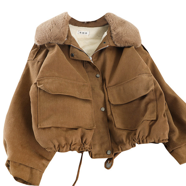 Geaca de dama scurta de zi cu zi cu puf si nasturi in cinci culori