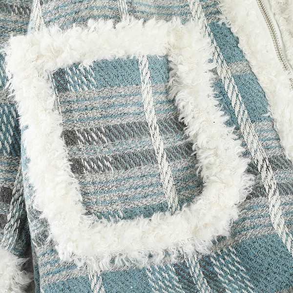 Palton modern de dama cu captuseala moale si fermoar de culoare albastra