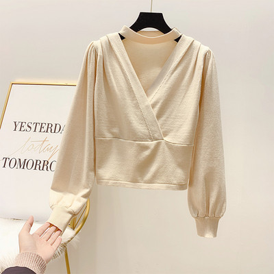 Γυναικείο πουλόβερ με V-Neck σε κόκκινο, καφέ, μαύρο και μπεζ χρώμα