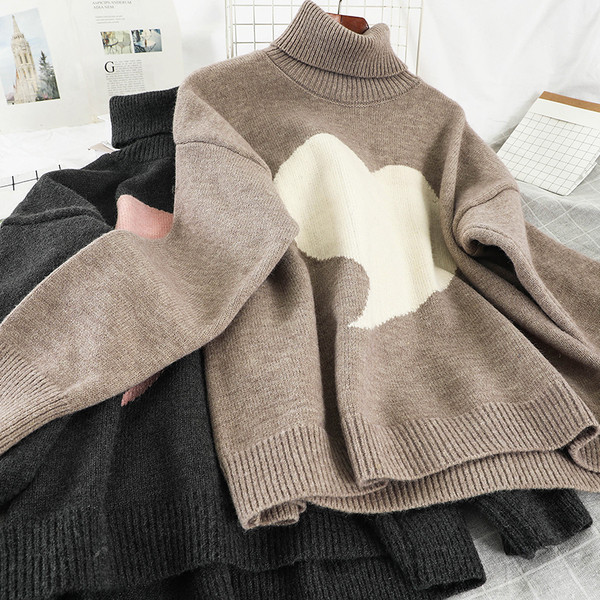 Καθημερινό γυναικείο πουλόβερ με εφαρμογή και υψηλό κολάρο σε τέσσερα χρώματα
