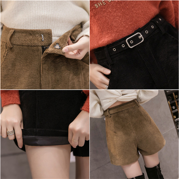 Női kordbársony rövidnadrág övvel barna és fekete színben