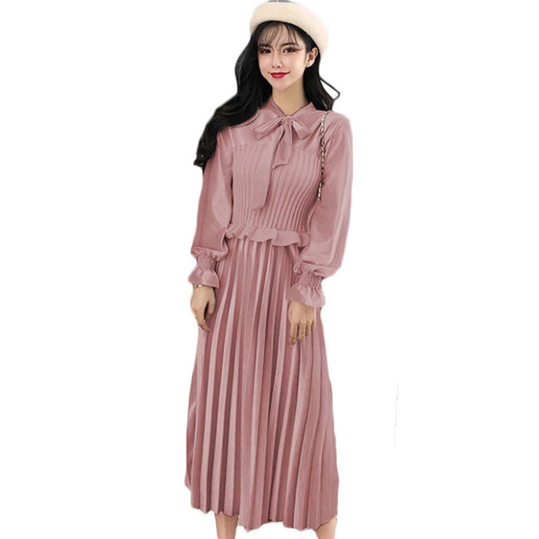 Fusta de dama moderna cu fusta plisata si cravate in roz, bej si negru